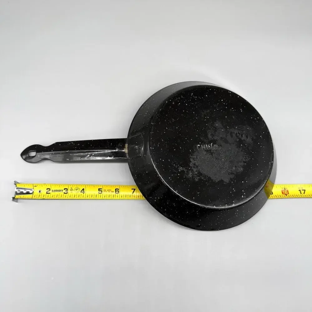 Vintage Black Speckled Enamelware Enamel Frying Pan Skillet Camping 15” Long